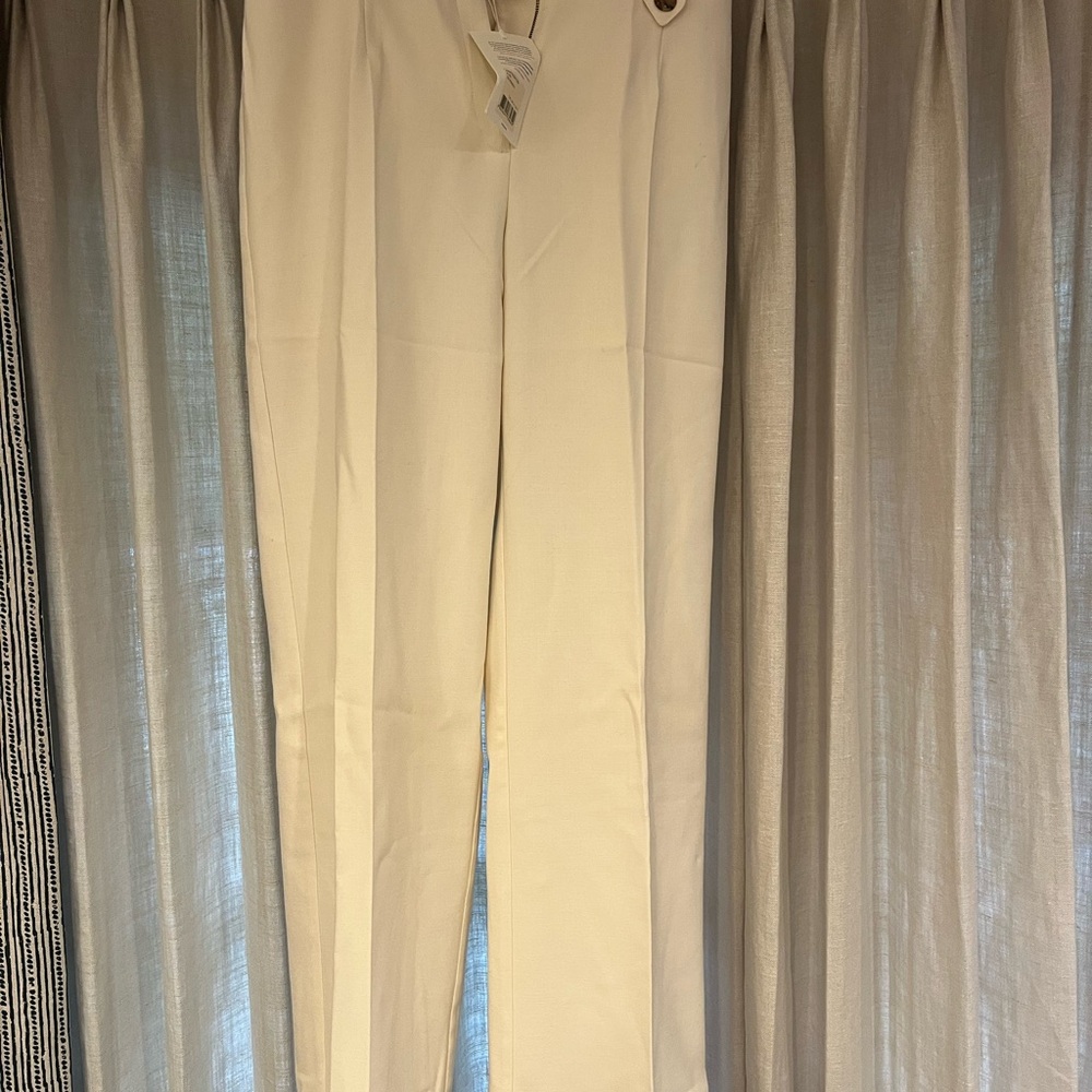 Sezane Cream Trousers with Button Detail